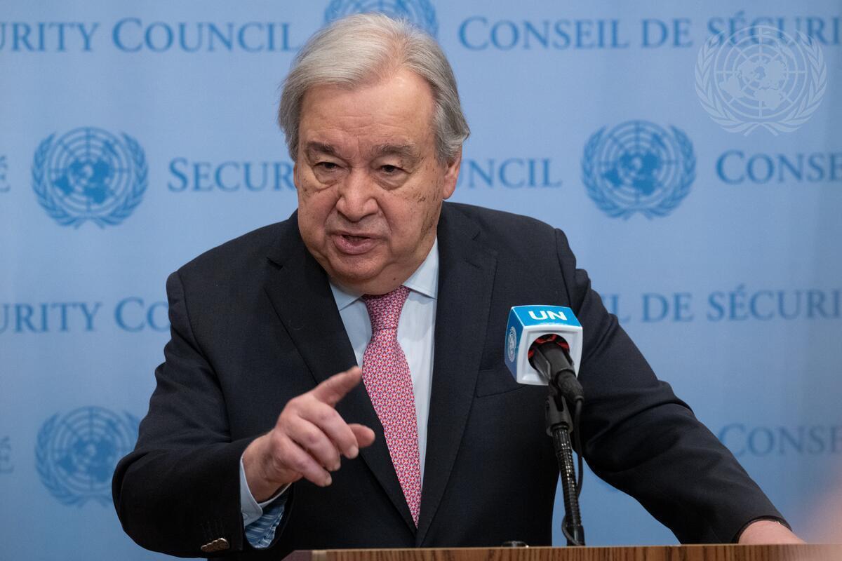 Secretary-General António Guterres briefs reporters on the situation in Gaza.
